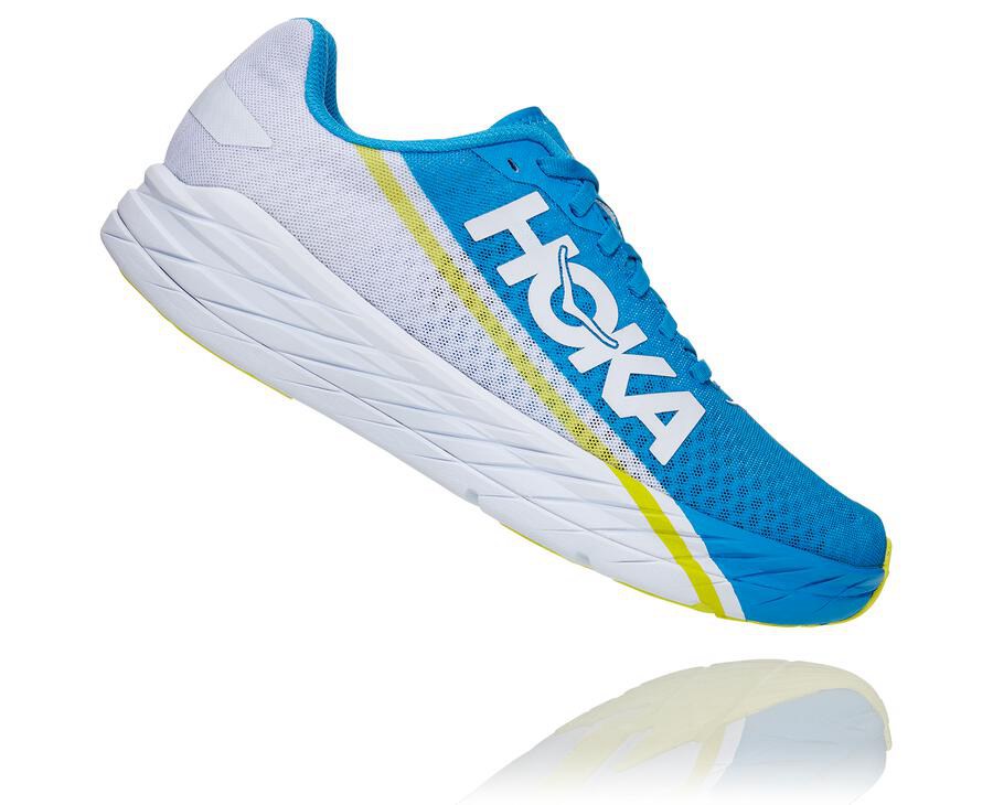 Chaussure Running Hoka One One Rocket X Femme - Blanche/Bleu - XDQ-967254